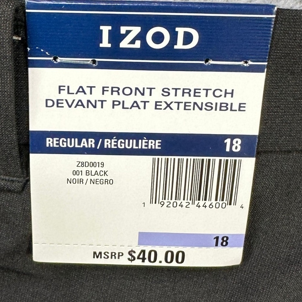 Izod Pants Trouser Womens 18 Black Devant Plat Extensible Flat Front Stretch NEW